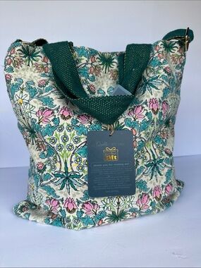 Dwell Floral Bag with Green Straps NWT